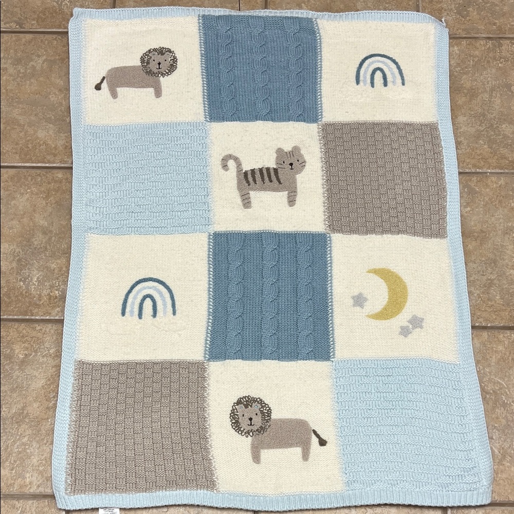 Pottery Barn Kids Cozy Blue and Cream Blanket